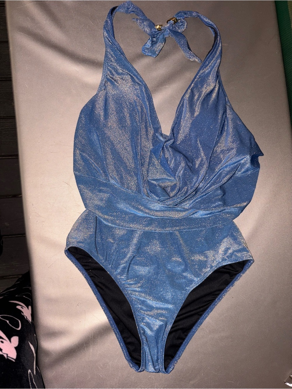 Blue Shimmer Halter One-Piece Swimsuit